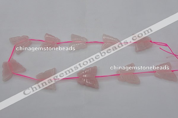 CRQ716 15.5 inches 25*30mm carved butterfly rose quartz beads