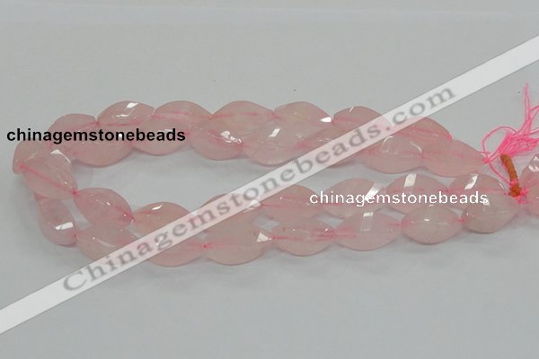 CRQ72 15.5 inches 12*24mm twisted rice natural rose quartz beads