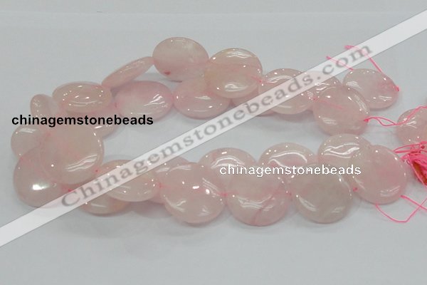 CRQ74 15.5 inches 30mm flat round natural rose quartz beads