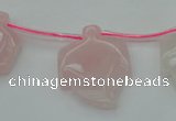 CRQ740 Top drilled 22*30mm carved leaf rose quartz beads