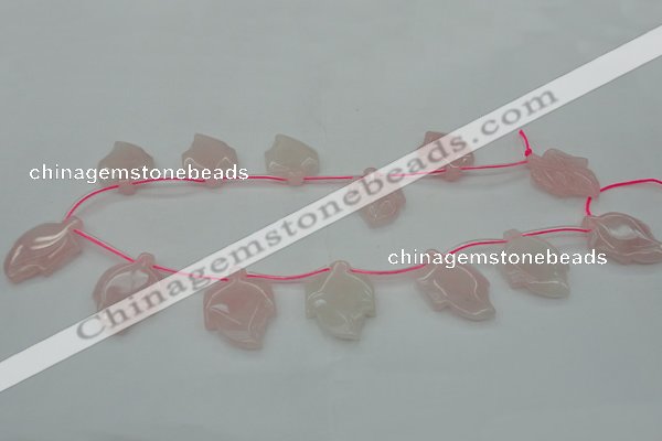 CRQ740 Top drilled 22*30mm carved leaf rose quartz beads