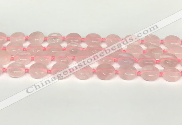 CRQ765 15.5 inches 14mm flat round rose quartz beads