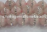 CRQ821 15.5 inches 8mm round rose quartz with rhinestone beads