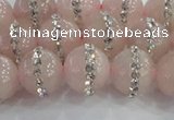 CRQ822 15.5 inches 10mm round rose quartz with rhinestone beads