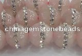 CRQ823 15.5 inches 12mm round rose quartz with rhinestone beads