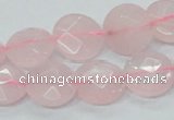 CRQ96 15.5 inches 12mm faceted flat round natural rose quartz beads