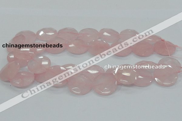 CRQ97 15.5 inches 25mm faceted flat round natural rose quartz beads