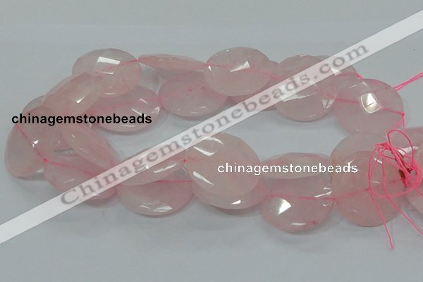 CRQ98 15.5 inches 35mm faceted flat round natural rose quartz beads