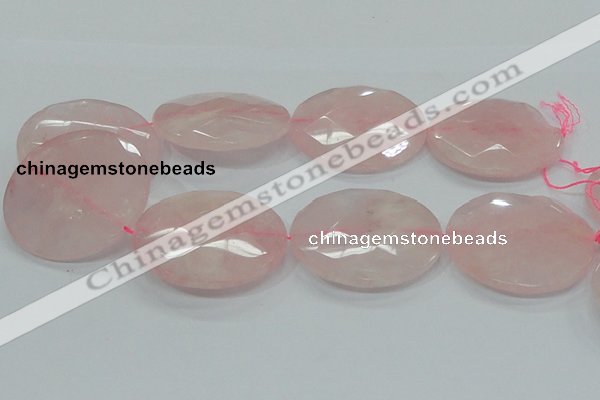 CRQ99 15.5 inches 50mm faceted flat round natural rose quartz beads