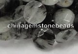 CRU04 15.5 inches 15mm faceted flat round black rutilated quartz beads