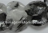 CRU05 15.5 inches 25mm faceted flat round black rutilated quartz beads