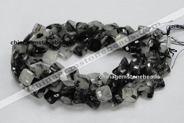 CRU08 15.5 inches 15*15mm faceted diamond black rutilated quartz beads