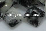 CRU09 15.5 inches 20*20mm faceted diamond black rutilated quartz beads