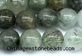 CRU1042 15 inches 8mm round green rutilated quartz beads