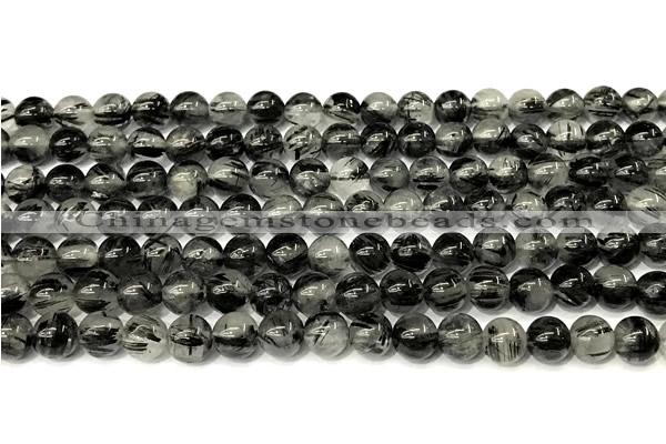 CRU1065 15 inches 6mm round black rutilated quartz beads