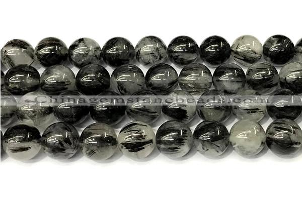 CRU1068 15 inches 12mm round black rutilated quartz beads