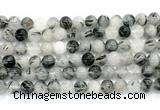 CRU1082 15.5 inches 8mm round black rutilated quartz gemstone beads