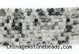 CRU1090 15.5 inches 4mm faceted round black rutilated quartz gemstone beads