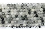 CRU1091 15.5 inches 6mm faceted round black rutilated quartz gemstone beads