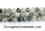 CRU1095 15.5 inches 14mm faceted round black rutilated quartz gemstone beads