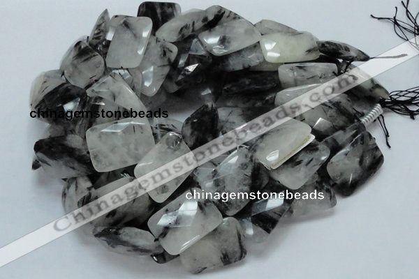 CRU11 15.5 inches 20*30mm faceted rectangle black rutilated quartz beads