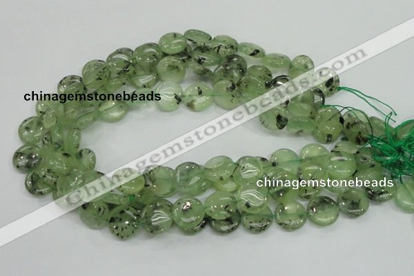 CRU110 15.5 inches 16mm flat round green rutilated quartz beads