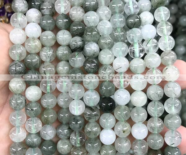 CRU1132 15 inches 8mm round green rutilated quartz beads wholesale