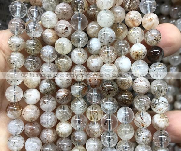 CRU1138 15 inches 8mm round black gold rutilated quartz beads