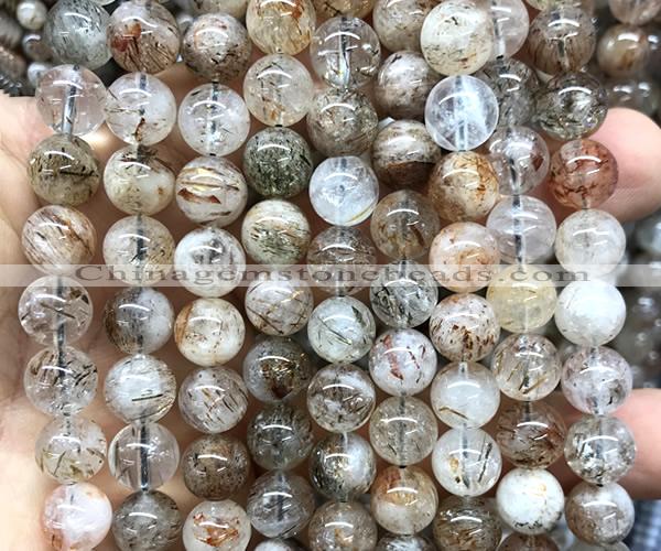CRU1139 15 inches 10mm round black gold rutilated quartz beads