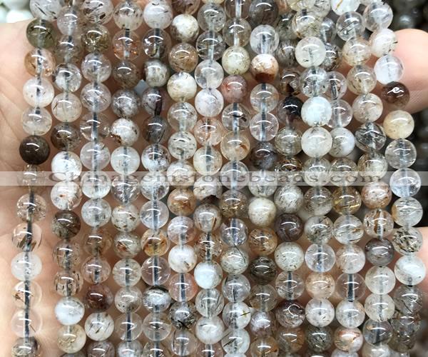 CRU1142 15 inches 6mm round black gold rutilated quartz beads