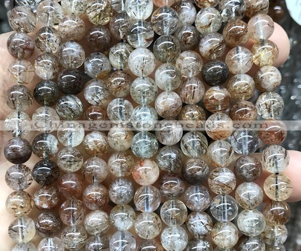 CRU1143 15 inches 8mm round black gold rutilated quartz beads