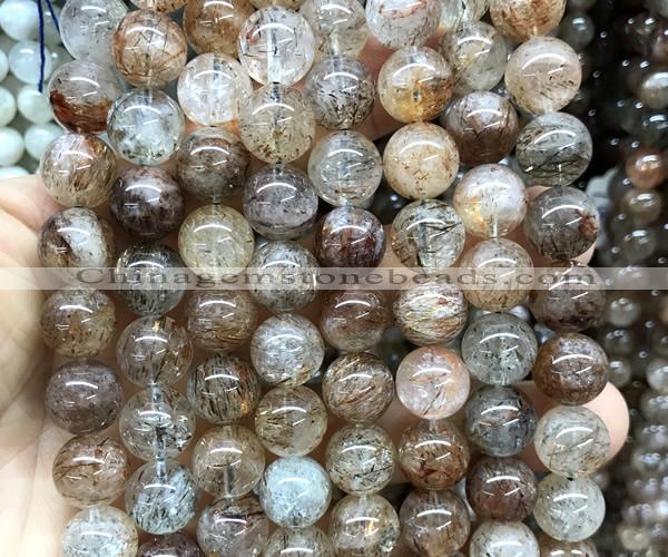 CRU1145 15 inches 12mm round black gold rutilated quartz beads