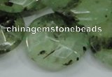 CRU117 15.5 inches 30mm faceted coin green rutilated quartz beads