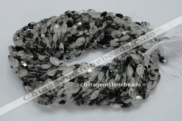 CRU12 15.5 inches 9*12mm faceted oval black rutilated quartz beads