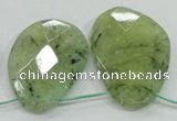 CRU137 15.5 inches 35*45mm faceted freeform green rutilated quartz beads