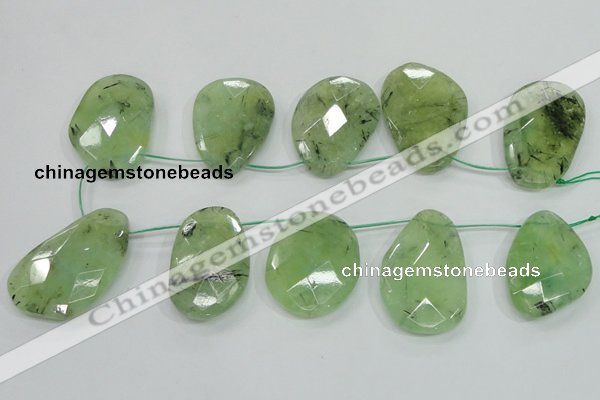 CRU137 15.5 inches 35*45mm faceted freeform green rutilated quartz beads