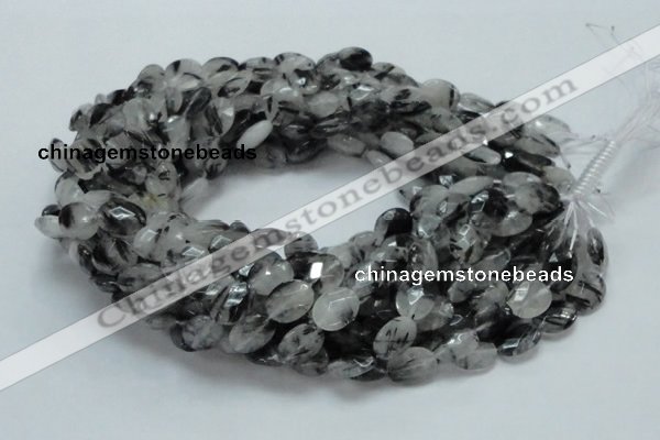 CRU14 15.5 inches 11*14mm faceted oval black rutilated quartz beads