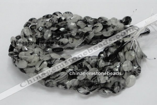 CRU15 15.5 inches 12*16mm faceted oval black rutilated quartz beads