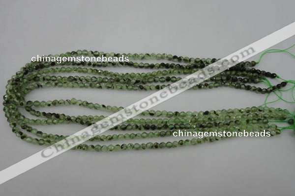 CRU150 15.5 inches 4mm faceted round green rutilated quartz beads