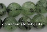 CRU158 15.5 inches 16mm faceted round green rutilated quartz beads