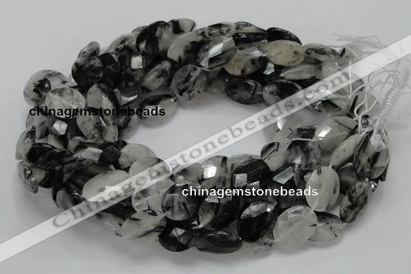 CRU16 15.5 inches 15*20mm faceted oval black rutilated quartz beads
