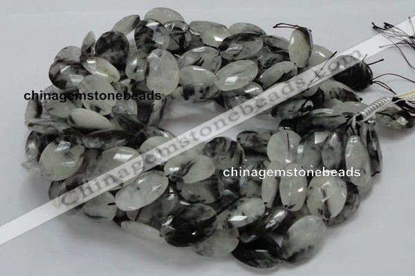 CRU17 15.5 inches 18*25mm faceted oval black rutilated quartz beads