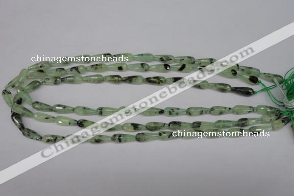 CRU172 15.5 inches 6*16mm faceted teardrop green rutilated quartz beads