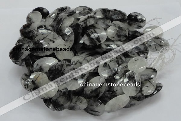 CRU18 15.5 inches 22*25mm faceted oval black rutilated quartz beads