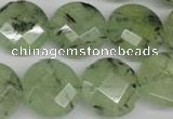 CRU185 15.5 inches 18mm faceted coin green rutilated quartz beads