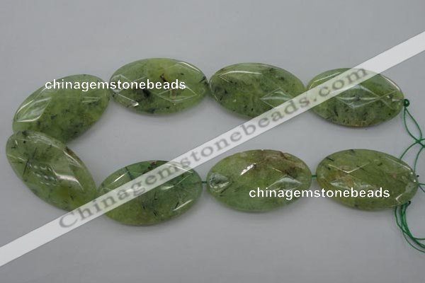 CRU192 15.5 inches 30*50mm faceted oval green rutilated quartz beads