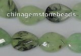 CRU209 13*18mm faceted flat teardrop green rutilated quartz beads