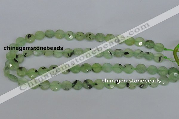CRU210 15 inches 12mm faceted coin green rutilated quartz beads