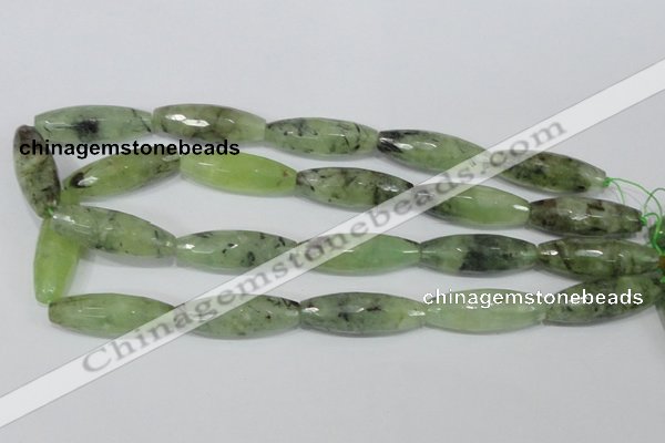 CRU214 15 inches 12*36mm faceted rice green rutilated quartz beads