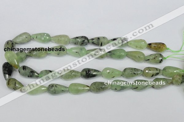 CRU215 15 inches 12*22mm faceted teardrop green rutilated quartz beads